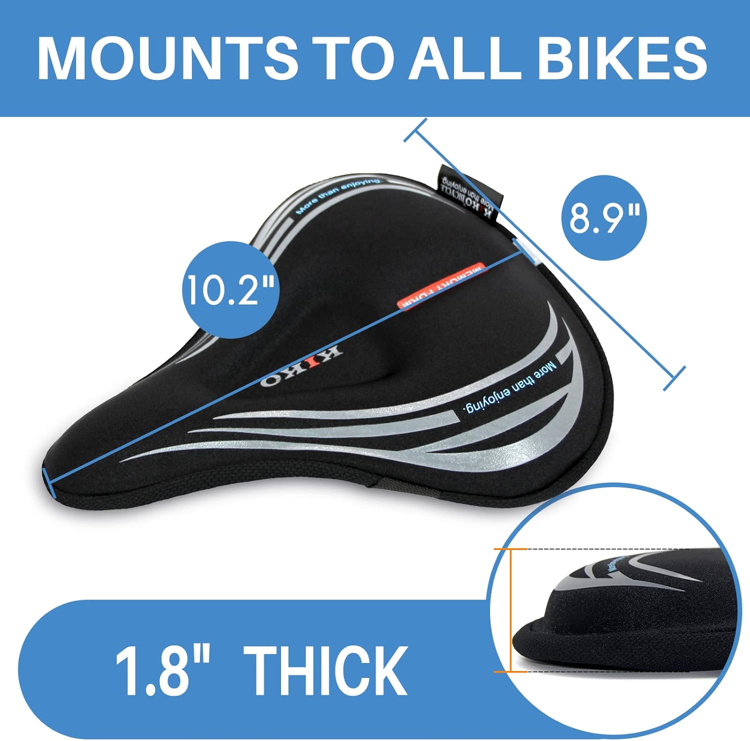 KIKO Bike Seat Cover Memory Foam Comfort, Extra Soft Wide Anti-Slip Comfortable Breathable Bicycle Saddle Cushion for Spin Stationary Exercise Bikes, Indoor Outdoor Cycling : Sports & Outdoors