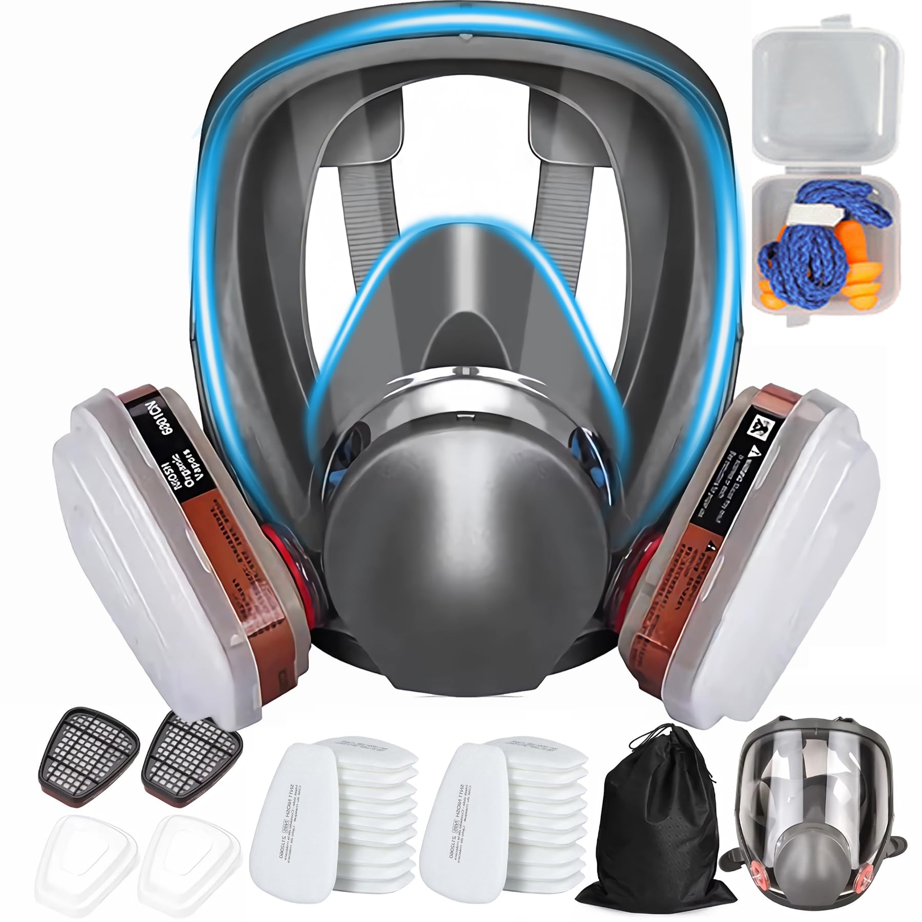 SGTBLV Full Face Respirator Mask, Reusable with Filters, Anti Fog, for Spray Paint, Chemicals, Epoxy Resin, Welding, Sanding, Dust Protection (Full Face Set + 20x Filter Cotton)