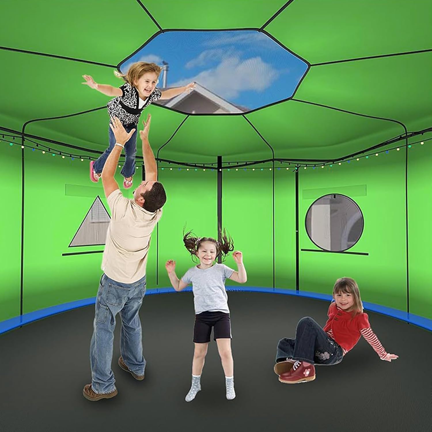 Trampoline Tent - Water-Resistant and Wind-Resistant Roof Enclosure Cover for Rain, RV, Winter, Summer, Camping, Playground, Garden, Easy Setup, Lightweight, UV-Protective, All-Season Outdoor Use