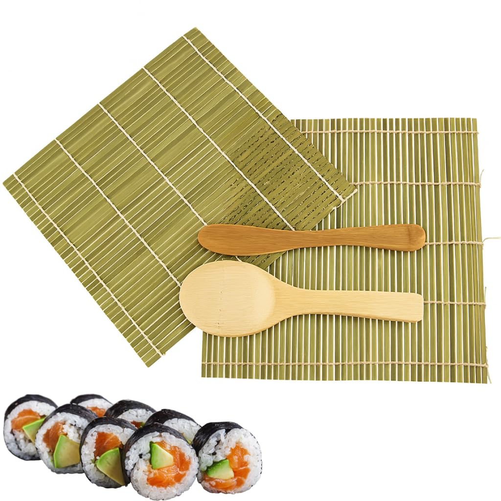 LUTER Set Di 2 Tappetini Per Sushi In Bambù Naturale - 22,9 X 24 Cm, Rullo Per Preparare Sushi Fatto In Casa, Strumento Da Cucina Per Principianti