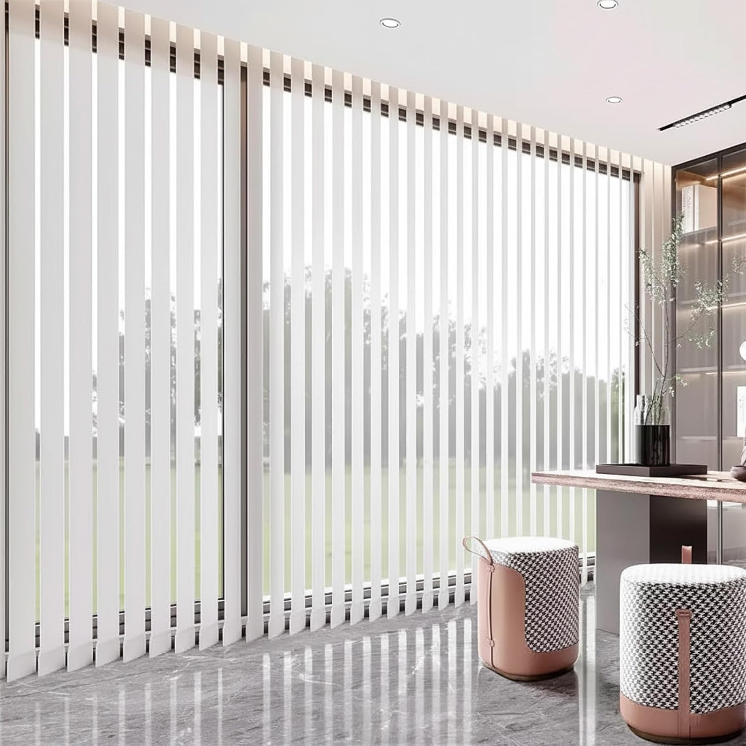 Vertical Window Blinds for Sliding Glass Doors, Vertical Blinds for Home, Light-Filtering Verticle Blind for Patio Door & Large Windows, White Texture Fabric, Cordless(W16 xH31)