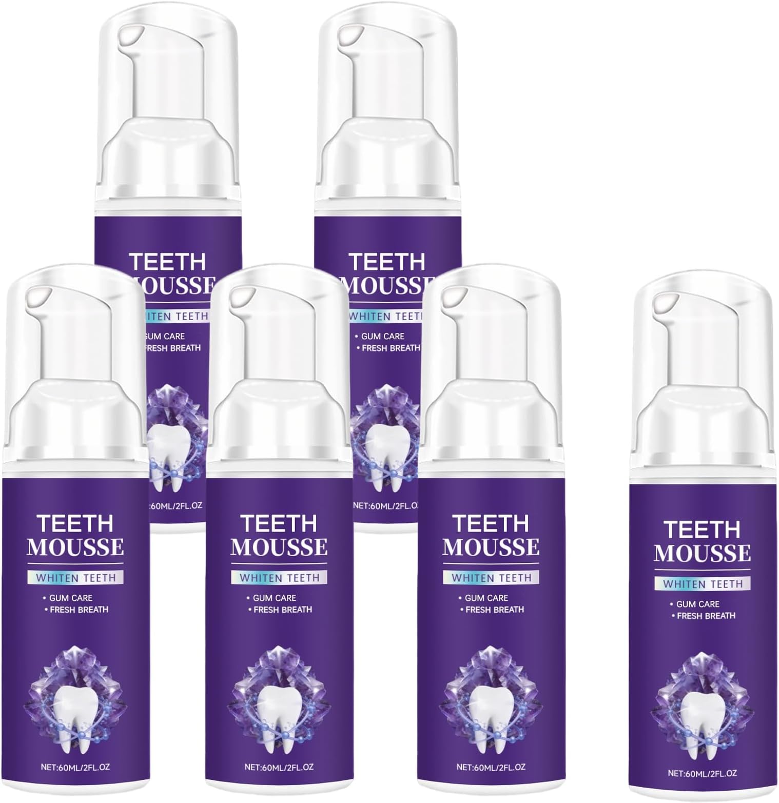 Cleansing Mousse Toothpaste, Hydroxyapatite Toothpaste, Teeth Whitening Foam. Gums Care, Refreshing Breath, Deep Clean, Mint Flavor, Travel Size (6Pcs)