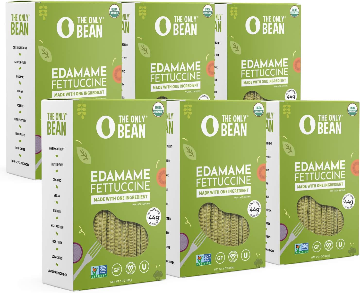 The Only Bean - Organic Edamame Fettuccine Pasta - High Protein, Keto Friendly, Gluten-Free, Vegan, Non-GMO, Kosher, Low Carb, Plant-Based Bean Noodles - 8 oz (6 Pack)