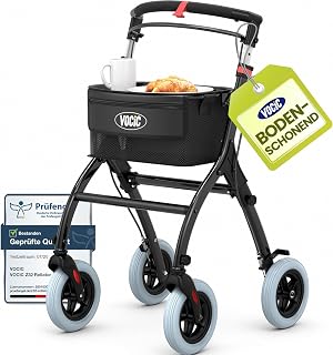 VOCIC Z32 Rollator Schmal für Wohnung,Indoor Rollator Faltbar und Leicht | Stabiler Wohnungsrollator mit Spür Leiser Anti-Rutsch Reifen,Rollatoren für Senioren Klappbar Tablett,Schwarz|5 Jahre Support