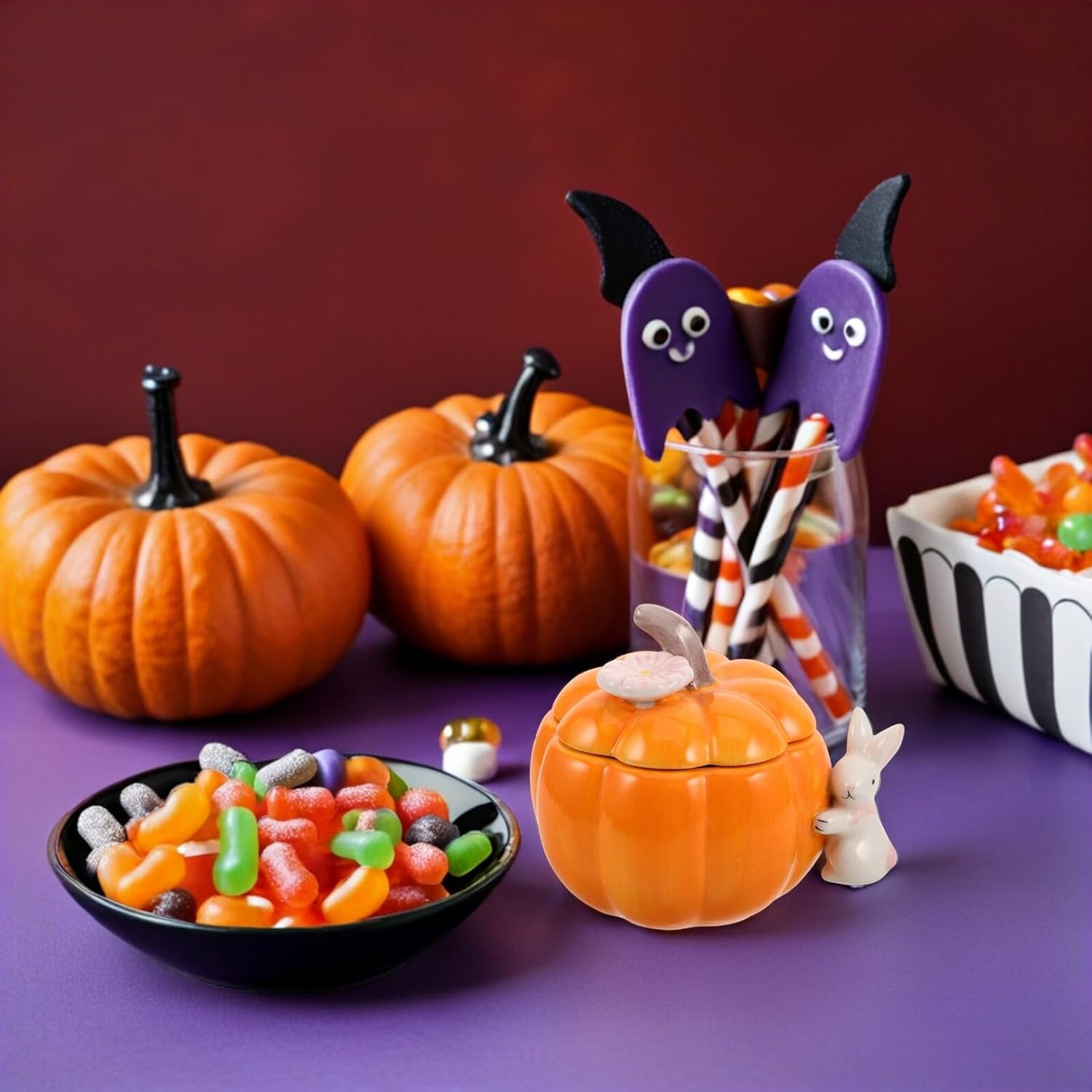 Wakauto Ceramic Pumpkin Storage Jar with Lid Halloween Decorative Candy Container Jewelry Box Snack Canister for Kitchen Autumn Home Décor