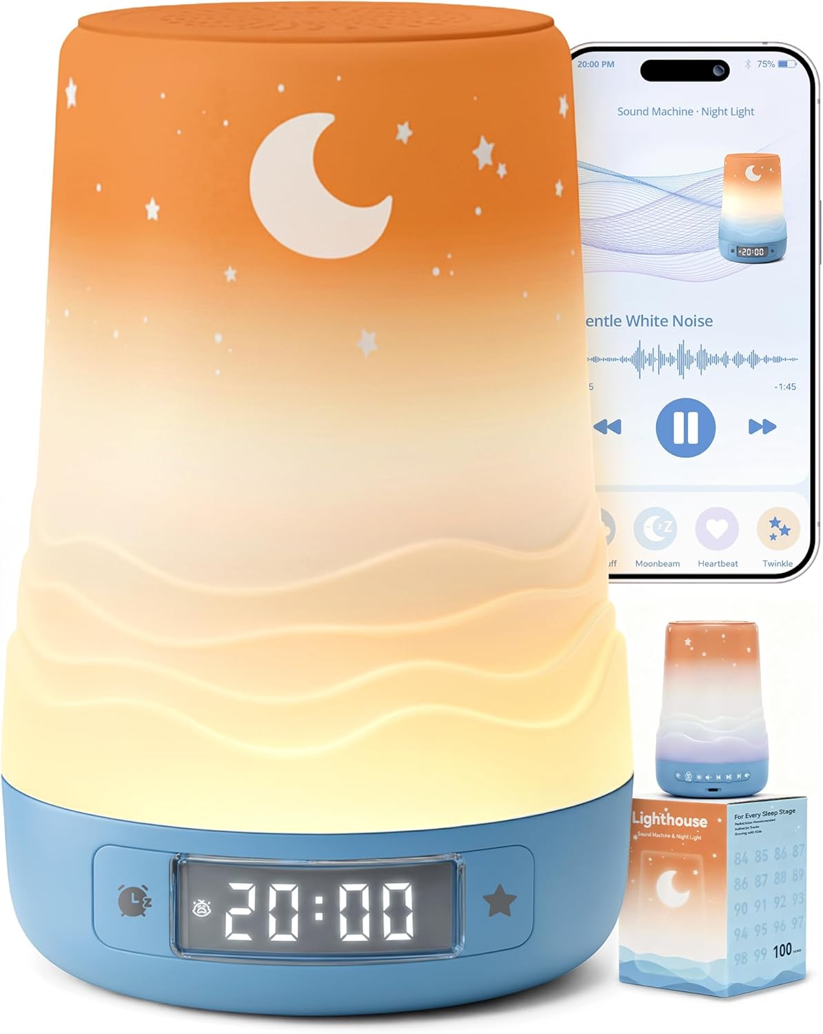 Mewaii White Noise Sound Machine Baby & Adult Sleeping with Night Light | App Remote Control, AI Cry Detection, 100 Soothing Sounds, Routine Builder, 360° RGB Kids Nursery Baby Essentials Shower Gift