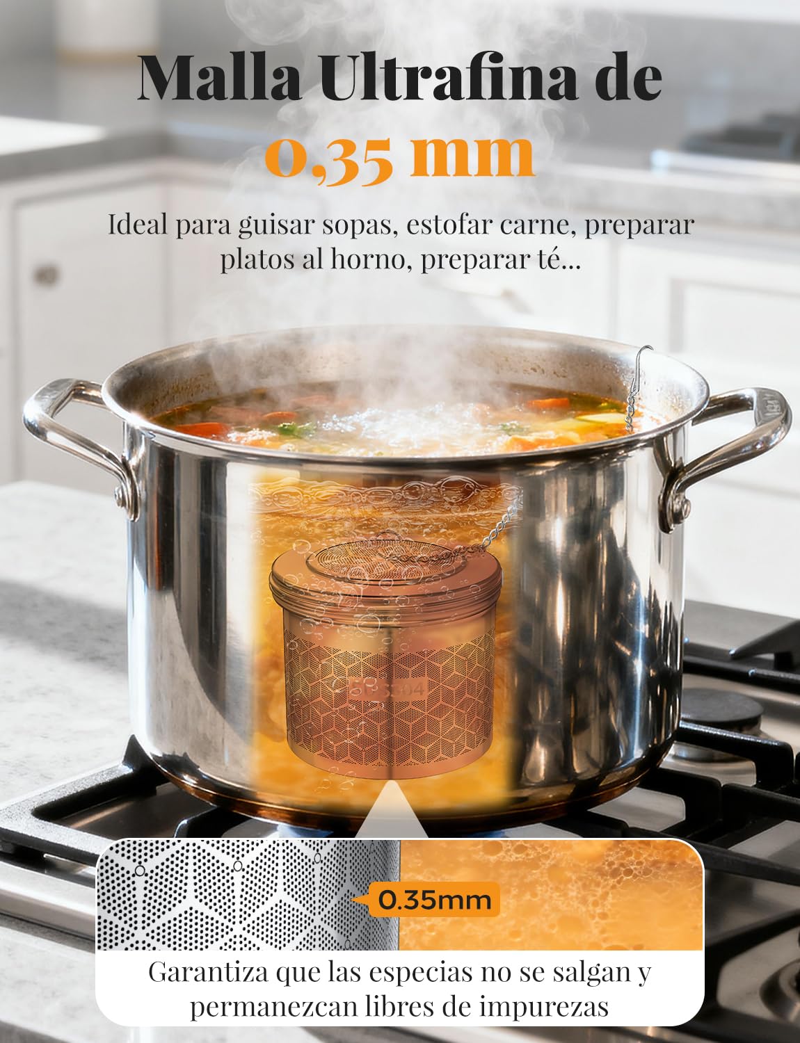 Yomanta Extra Grande Infusor De Te para Té Suelto y Especias, Infusionador Acero inoxidable 304, Con Cadena y Gancho, Colador De Especias con Malla Extrafina, Colador De Té Adecuado para Té