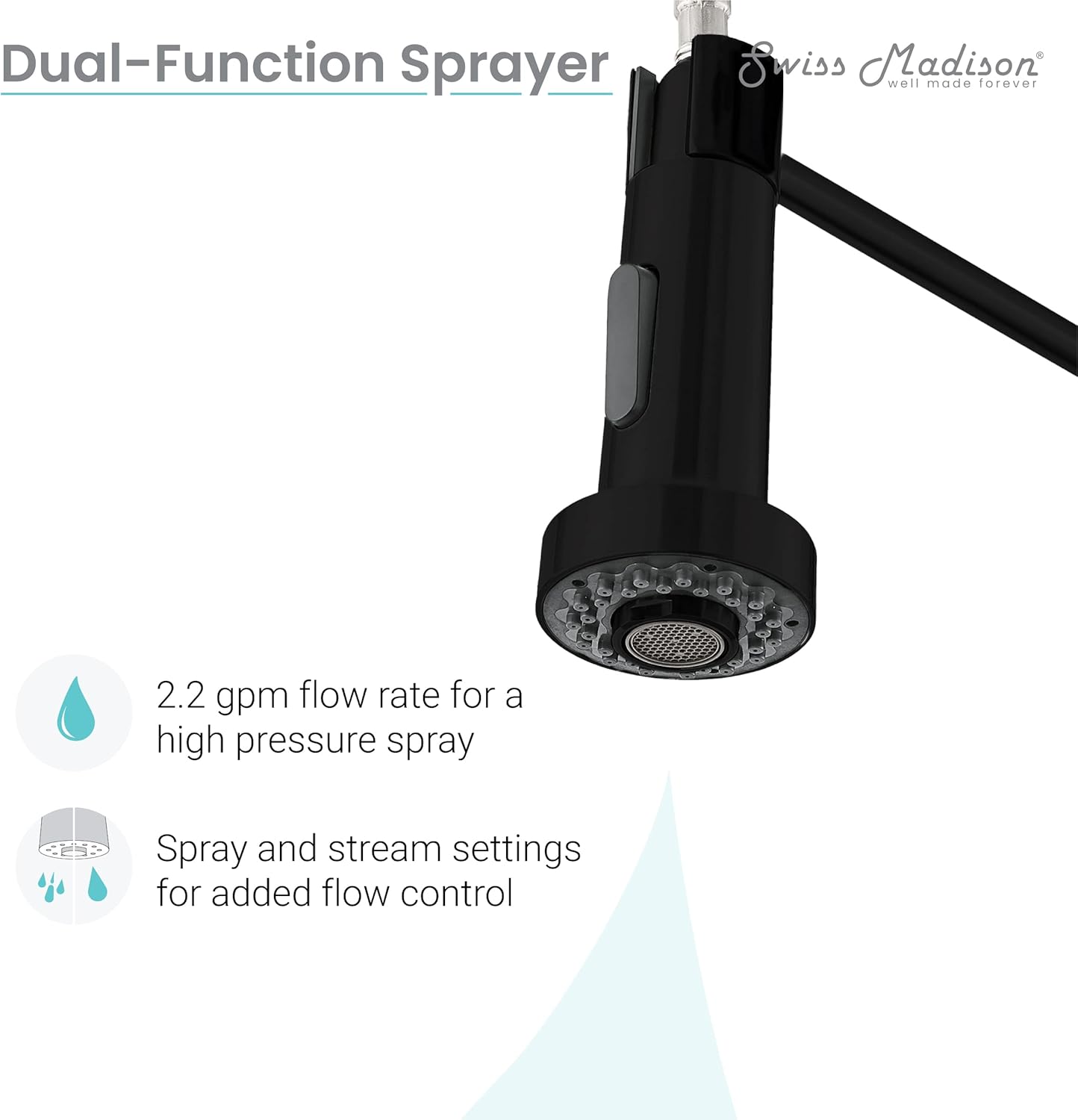 Swiss Madison Well Made Forever SM-KF70B, Nouvet Single Handle, Pull-Down Kitchen Faucet in Matte Black