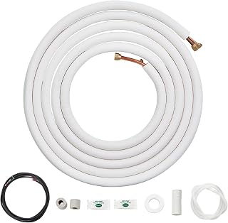 VEVOR 25FT Mini Split Line Set, 1/4" & 1/2" O.D Copper Pipes Tubing and Triple-Layer Insulation, for Air Conditioning or Heating Pump Equipment & HVAC with Rich Accessories (27ft Connection Cable)
