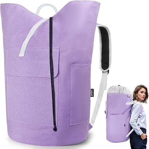 Miniatura 12 de Bolsa de lavandería con mochila, bolsas de lavandería de viaje extra grandes de 125L con correas de hombro, diseño ajustable y extensible, bolsa