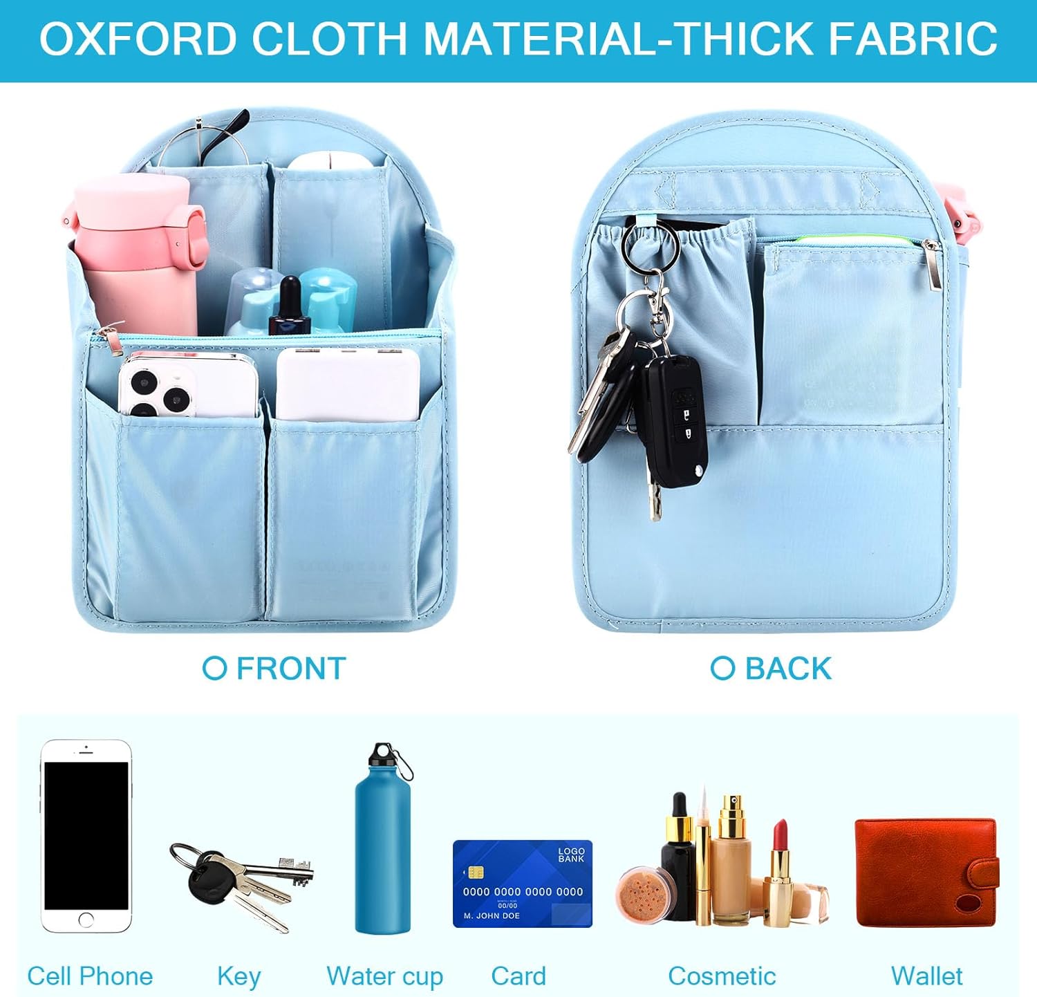 Sweetude 2 Pcs 7.9 x 4.8 x 11 Inch Mini Backpack Organizer Insert Small Shoulder Bag Divider for Rucksack Handbag Shoulder Bag Purse(Light Blue) - Image 4