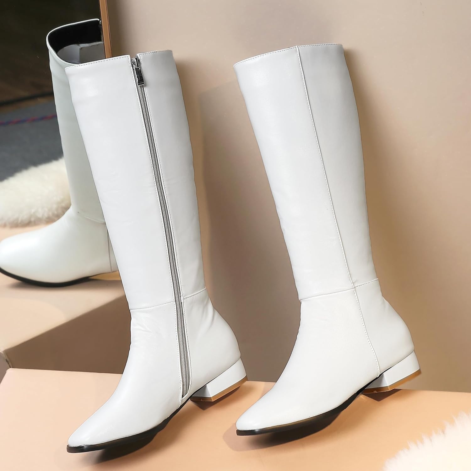 BEAUPAS Women's Knee-High Riding Boots Tall Boots Classic Low Heel Long Boot