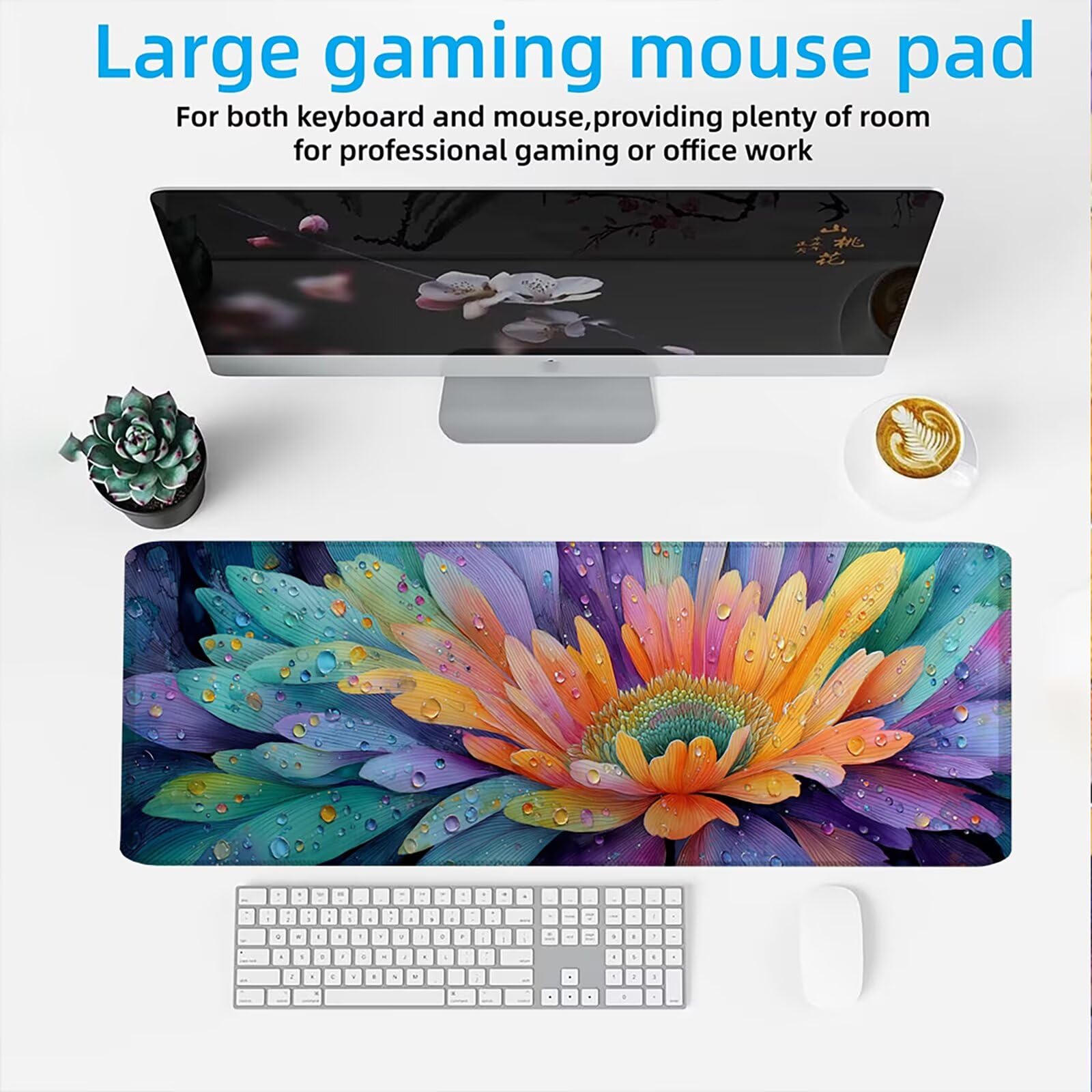 Tappetino Mouse XXL 1200x600x3mm Mouse Pad Gaming, Fiori Colorati, Mousepad Base Antiscivolo, Esteso Accessori Scrivania Tracciamento Ad Alta Precisione tappetino per Computer e Ufficio, PC, C0P-714