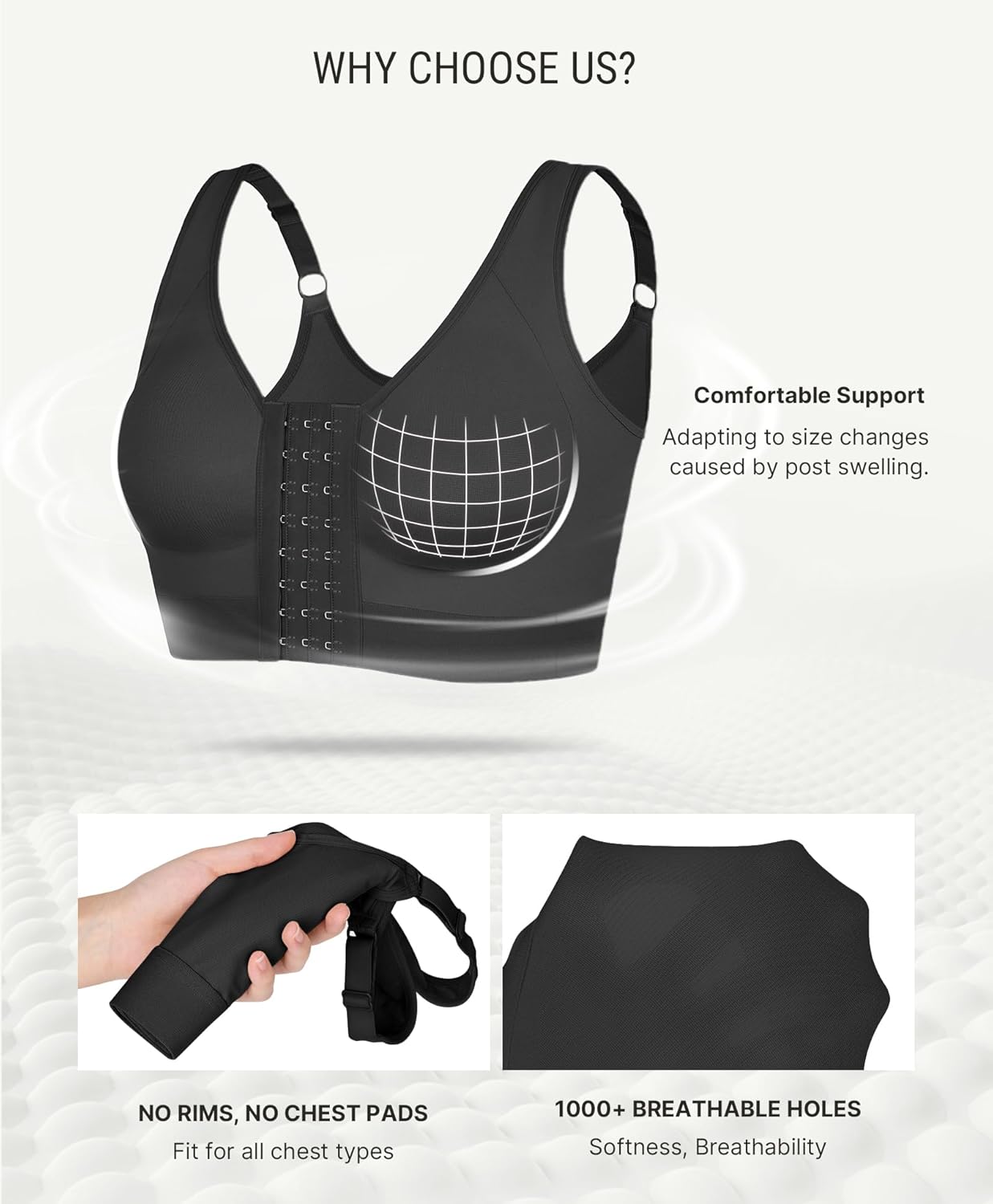 FeelinGirl Post Surgery Bras Front Closure Compression Bra Mastectomy Bras Surgical Wireless with Adjustable Straps