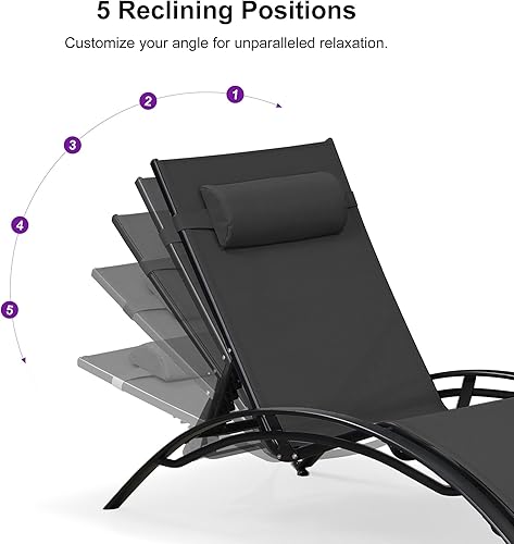 Miniatura 73 de PURPLE LEAF Juego de tumbona para patio, sillón al aire libre, playa, piscina, tumbona para tomar el sol, tumbona reclinable, sillas de bronceado
