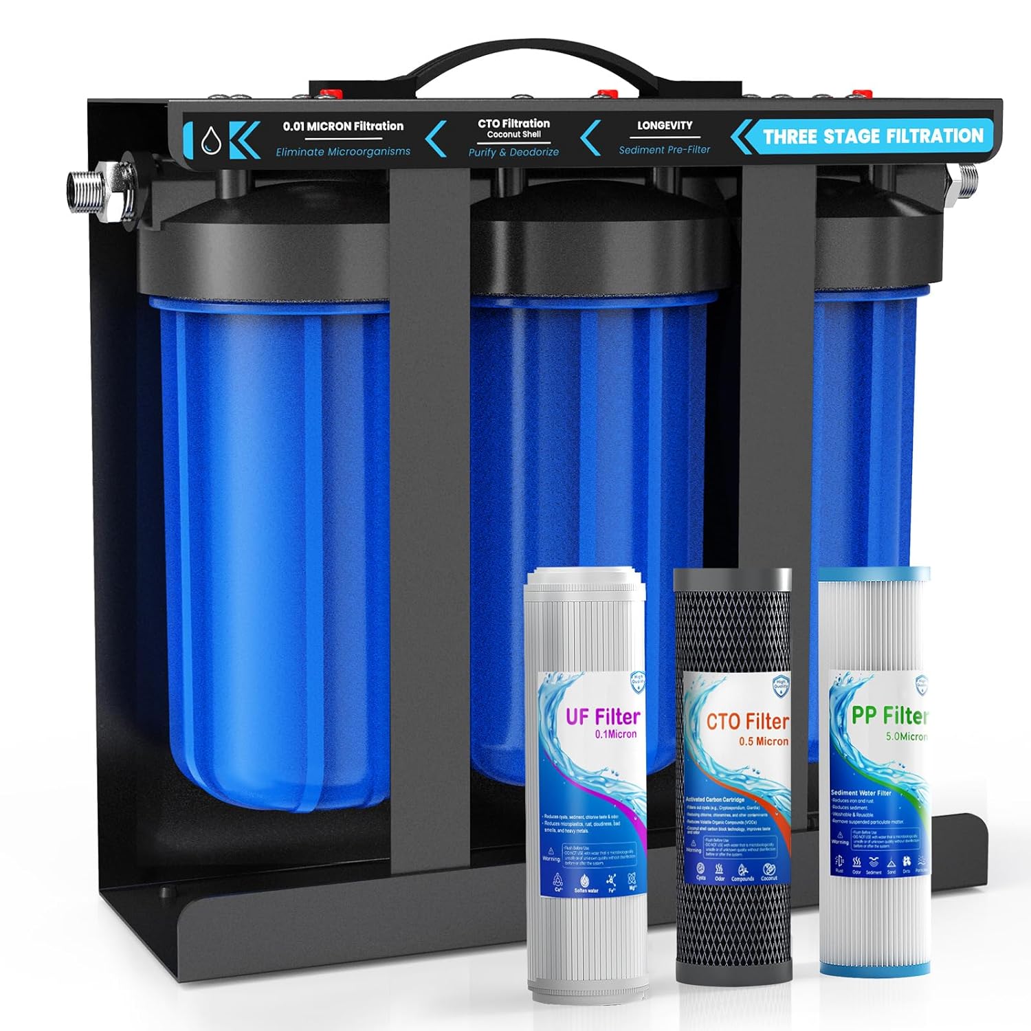 RV Water Filter System, 0.01 Micron RV Water Filtration System, 5-Stage PP+CTO+UF Filtration,Filters Out Sediments, Chlorine, Vocs, Heavy Metals, Odors for Pure Drinking Water, 1" Inlet/Outlet