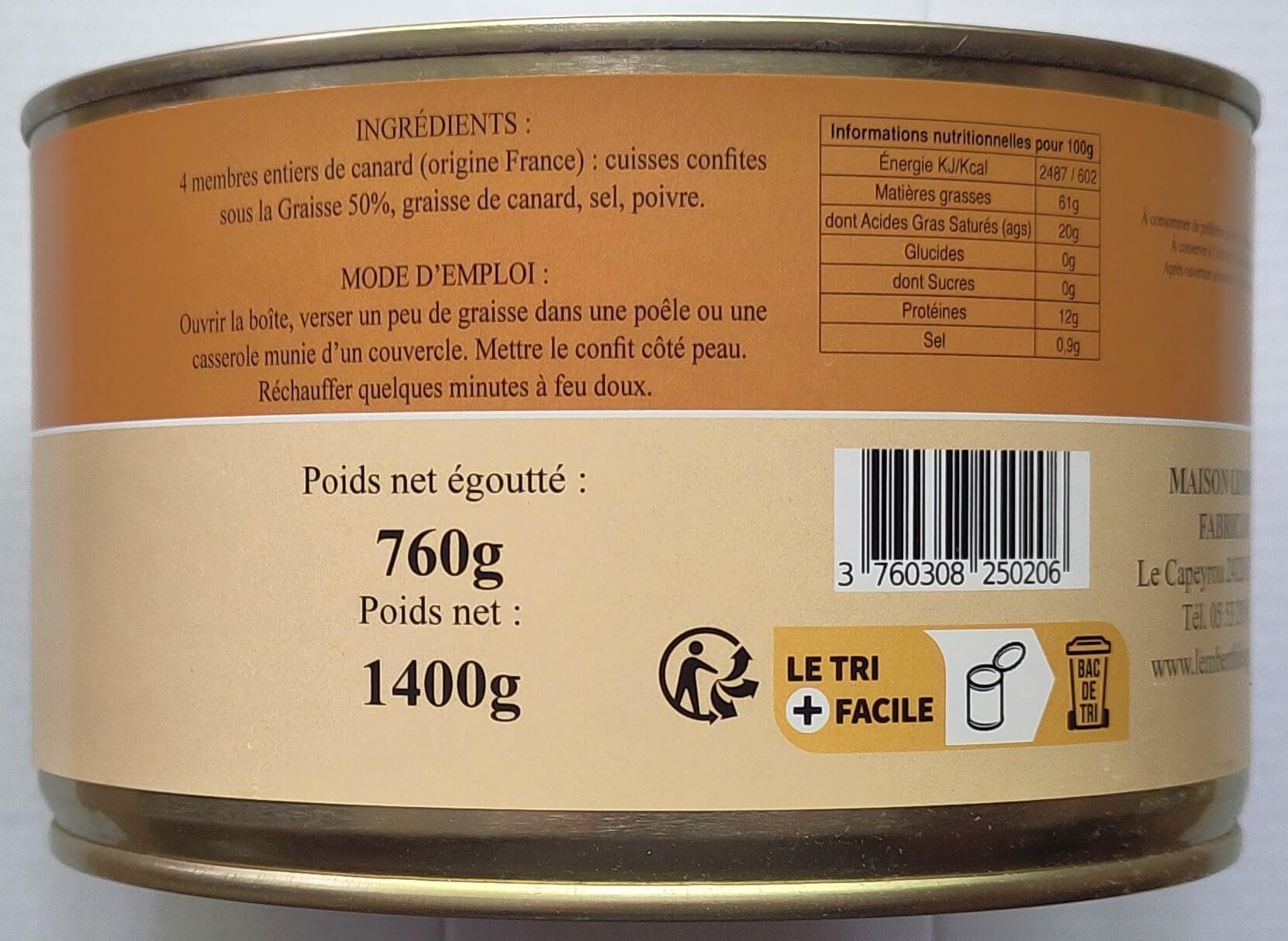 Maison Lembert, Les artisans conserviers - DUCK CONFIT 4 LEGS/Anatra Confit 4 Gambe di Sud-ovest - lattina di 1400 gr