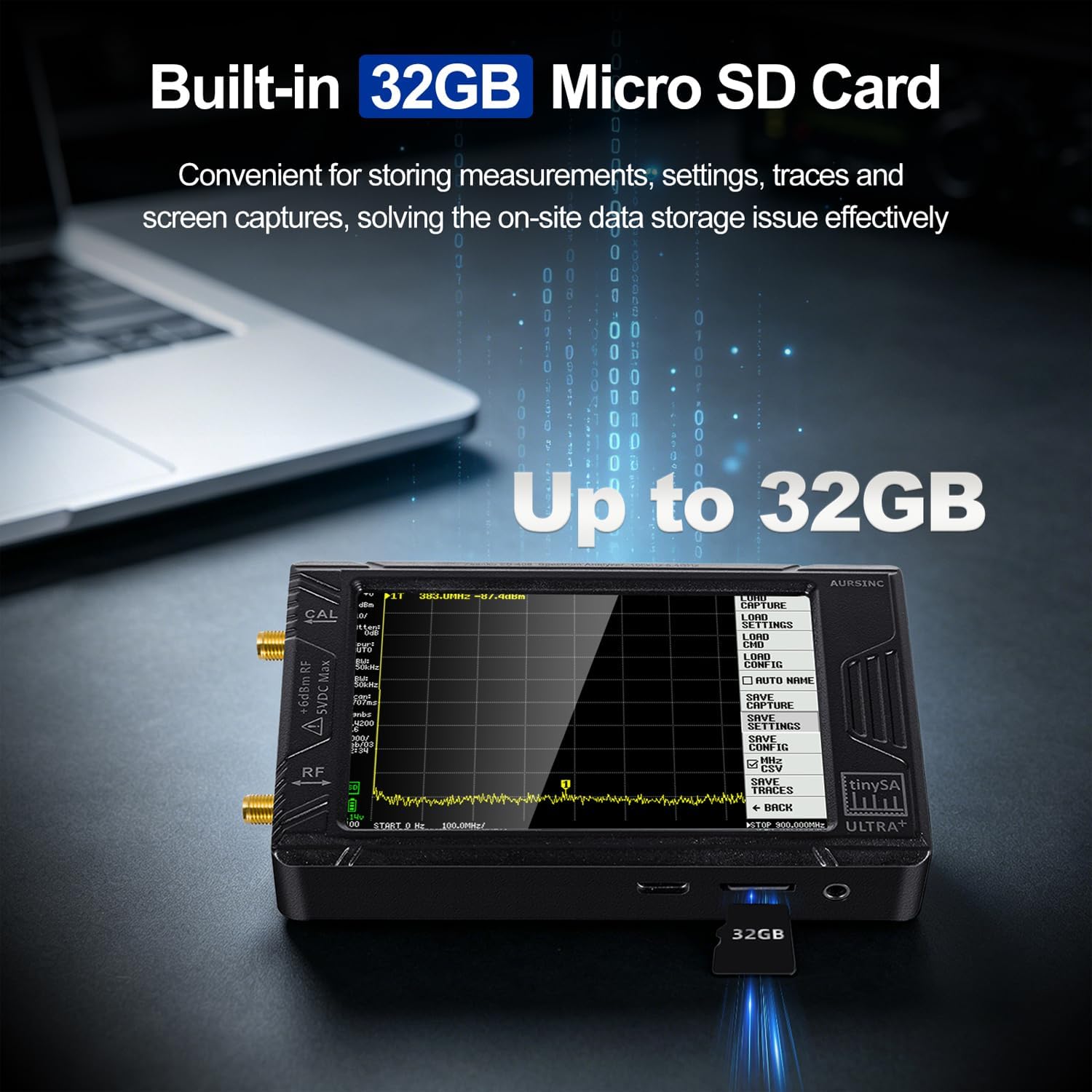 AURSINC TinySA Ultra ZS406 Спектральный анализатор обновленная версия V0.4.6 с диагональю экрана 4 0 дюйма диапазон 100 кГц 5 4 ГГц с картой памяти 32 Гб генератор сигналов 2-в-1 в диапазоне от 100 кГц до 900 МГц СВ ВЧ УВЧ УВЧ вход