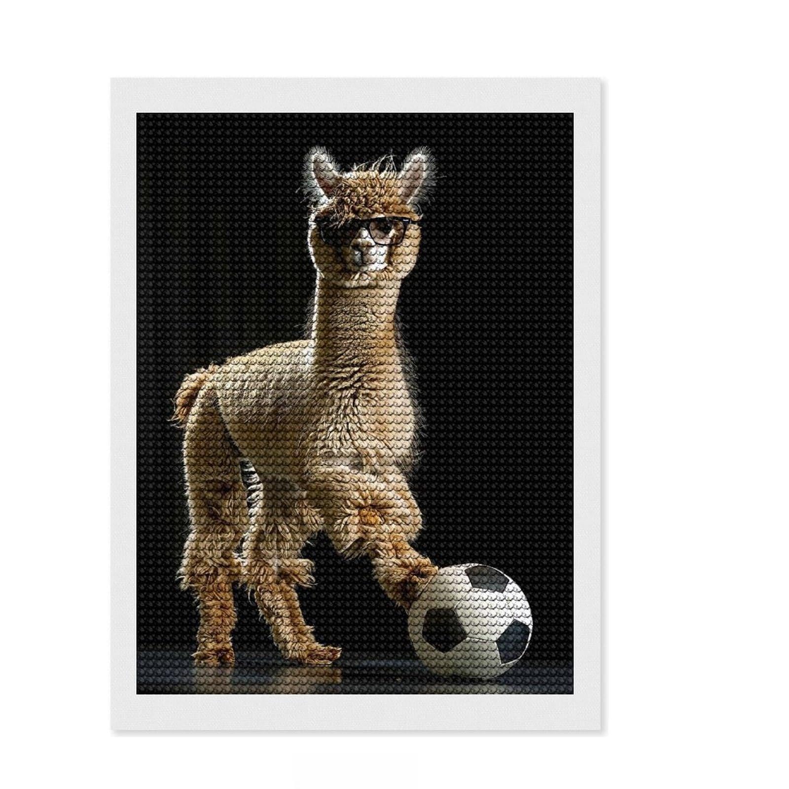 Junmoney Alpaca Soccer Diamond Art Kit 12"x16", for Craft Lovers, Satisfying Creative Project, Birthday Gift, Home Wall Decor