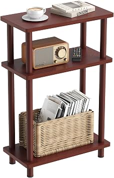 Apicizon Small Narrow Side Table, 3-Tier Skinny End Table, Dark Brown