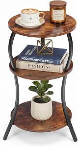 Yeakoo Vintage Small Round Side Table, 3-Tier End Table for Small Spaces, Rustic Brown