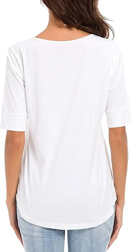 Miniatura 5 de Camisetas casuales de algodón de manga media para mujer, camisetas básicas de verano a la moda