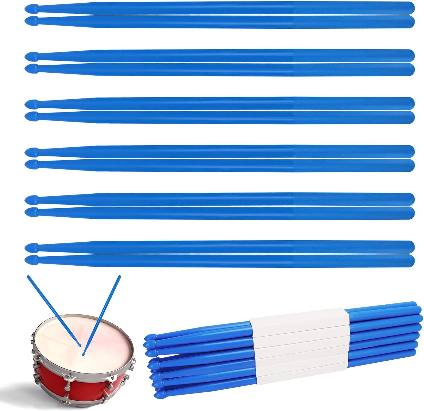 12 pairs Drumsticks, High-Quality 5A Drum Sticks, Non-slip Drumsticks Perfect for Practice, Performance and Relaxation, Available in Vibrant Assorted Blue by KUKLIPJIM