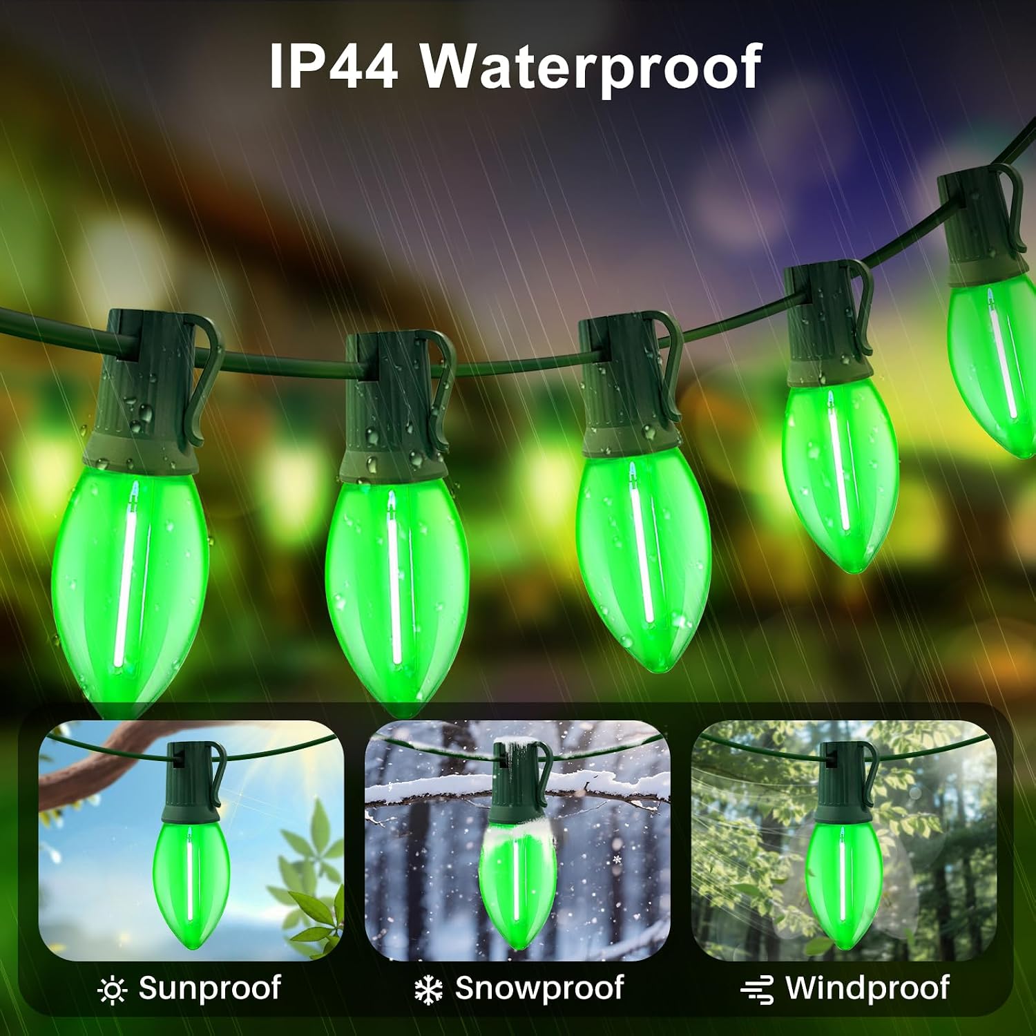 LAMPHOME Outdoor St Patrick's Day Lights 25FT C9 Vintage Christmas String Lights with 25LED, Hanging C9 Green String Lights for Christmas Garden Patio Backyard Party Decor, Green Wire image 4