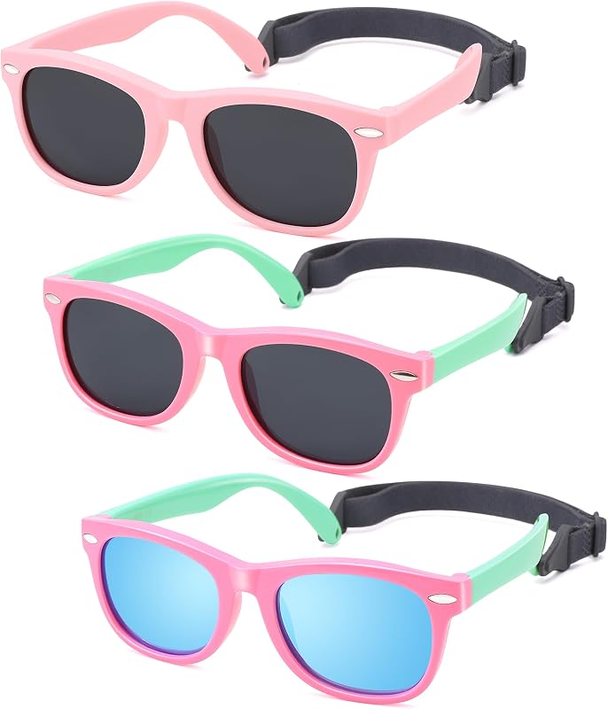 Óculos de sol infantis NULOOQ com lentes polarizadas e tira, 0 a 24 meses, Pacote com 3
