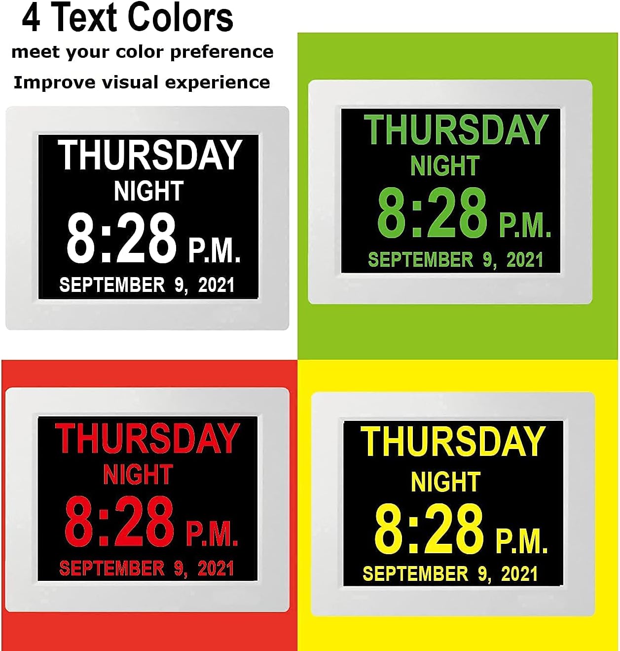 16 Reminders 8'' Large Wall Bedroom Clocks for Elderly Seniors