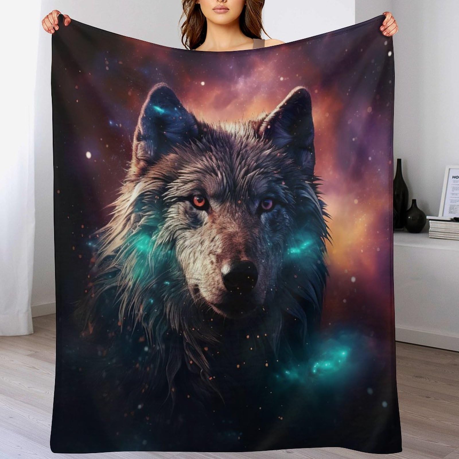 Plaid loup douillet et couverture polaire chaude pour chambre