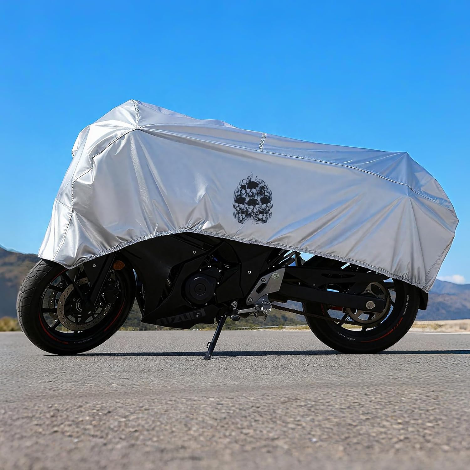 GARGOYLE BELLS Motorcycle Cover Motorcycle Seat Shade Covers Lightweight Half Cover All Season Waterproof Outdoor Sun Protection Covers Durable Fits Various Motorcycle Models - XL