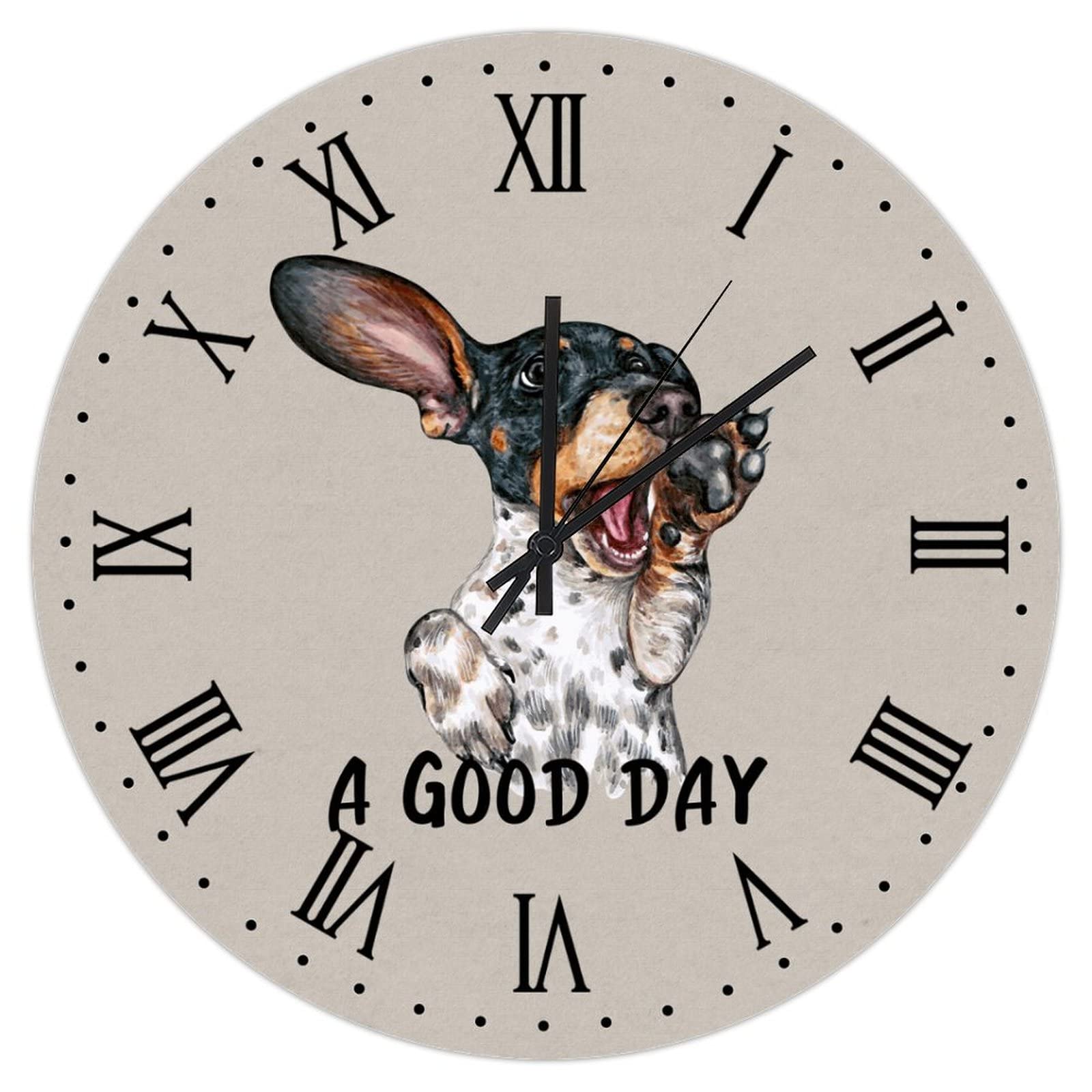 Horloge murale en bois avec teckel decorative silencieuse style retro 38cm
