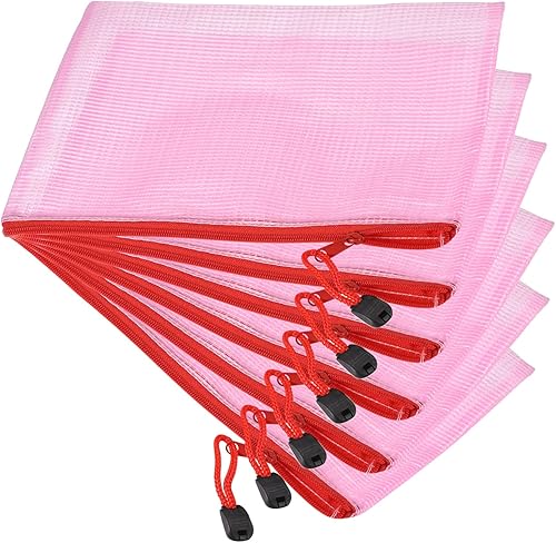 YOKIVE Paquete de 6 bolsas de malla con cremallera, bolsillos de malla B6 para archivos, bolsa de plástico para documentos, ideal para
