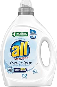 all Liquid Laundry Detergent, Clear for Sensitive Skin, 2X Concentrated, 110 Loads