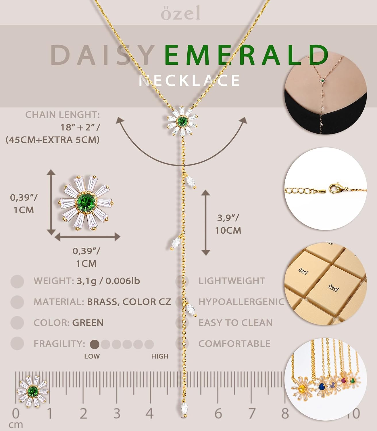 OZEL Handmade Lariat Necklace - 14K Gold Plated Y Chain - Cubic Zirconia Flower Pendant Necklace for Women