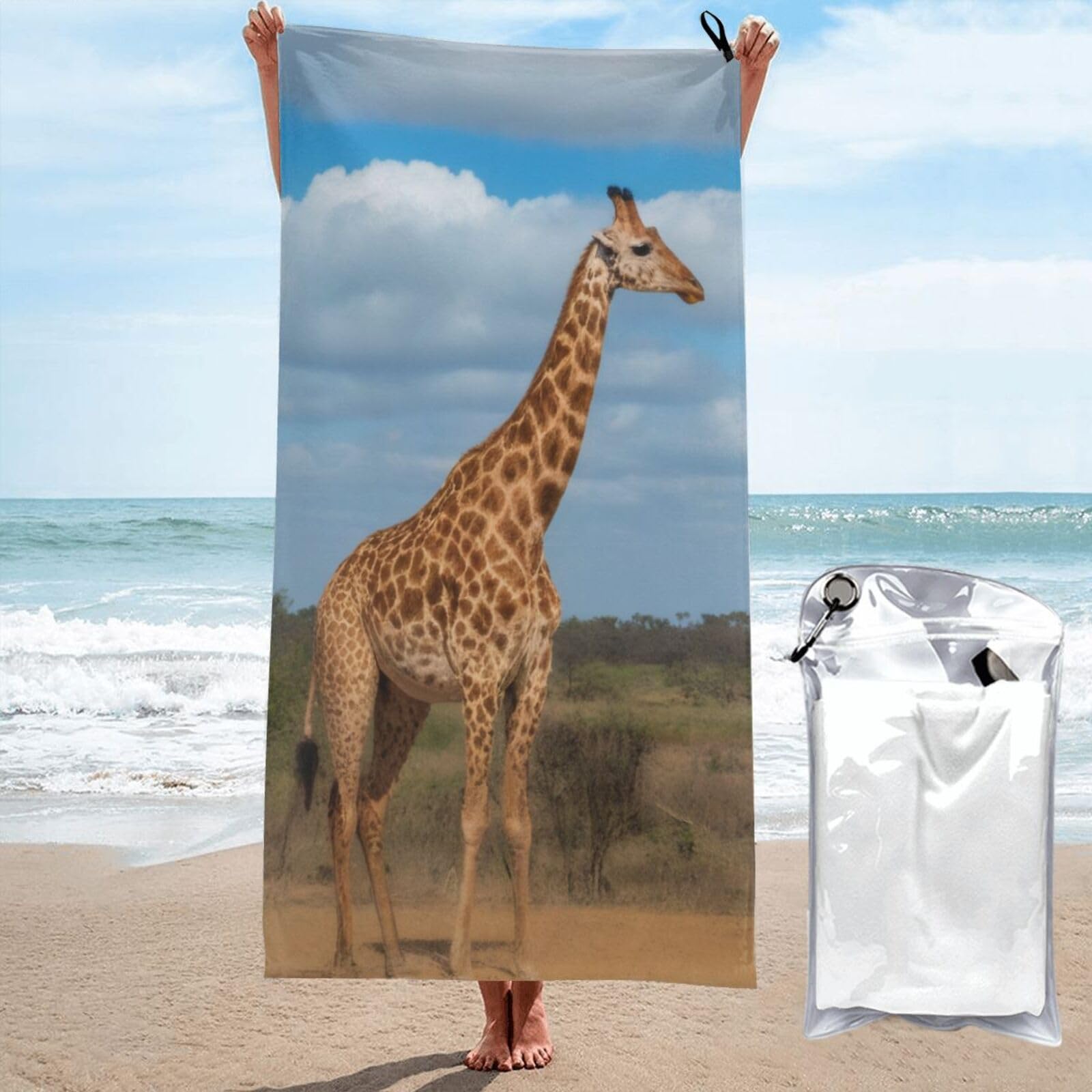 XKBFKLKMC Soft Beach Towel Giraffe Under The Tree In Africa - Extra Large 160x80cm Microfiber Beach Towels,Quick Dry,Super Absorbent,Sand Free,Lightweight,Perfect For Travel,Swimming,Camping,Yoga