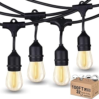 Outdoor String Lights LED 100FT Heavy-Duty Patio Lights String with 32 D...