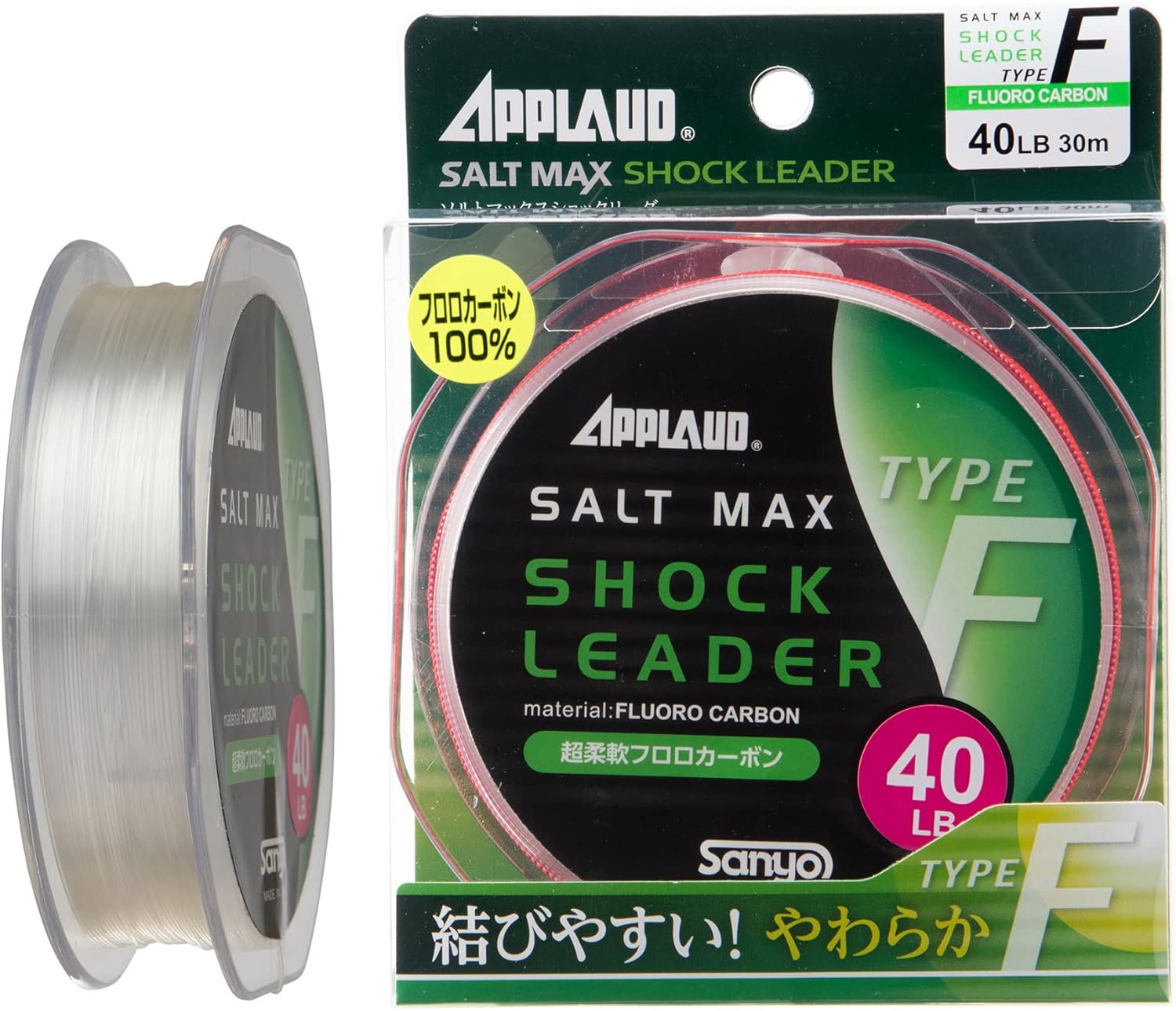 Sanyo Nylon Shock Reader, Upgraded Salt Max Shock Reader, Type F, Fluorocarbon, 98.4 ft (30 m), 60 lbs, Natural Clear