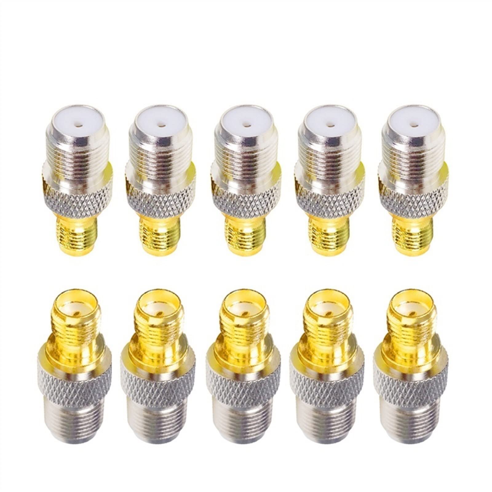 Adaptador SMA hembra a F hembra coaxial RF en tono dorado conector recto en pack de 10 unidades