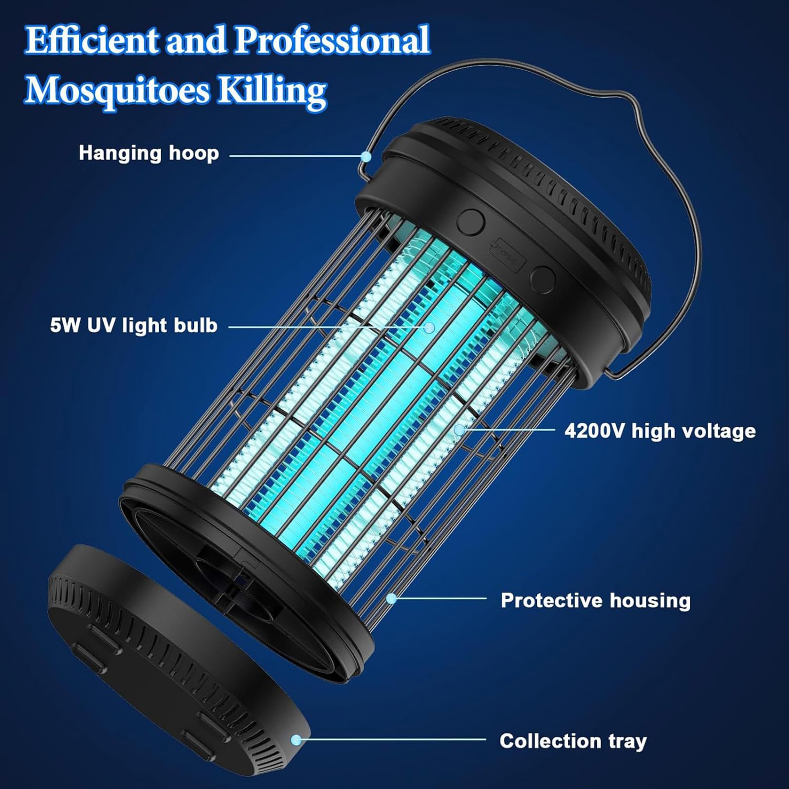 Solare | Zanzara Killer | Trappola per zanzare | 3 in 1 LED Portatile Flashbeam | Repellente per zanzare all'aperto | Insetticida con Batteria Repellente per zanzare Elettrico,Black-1pcs