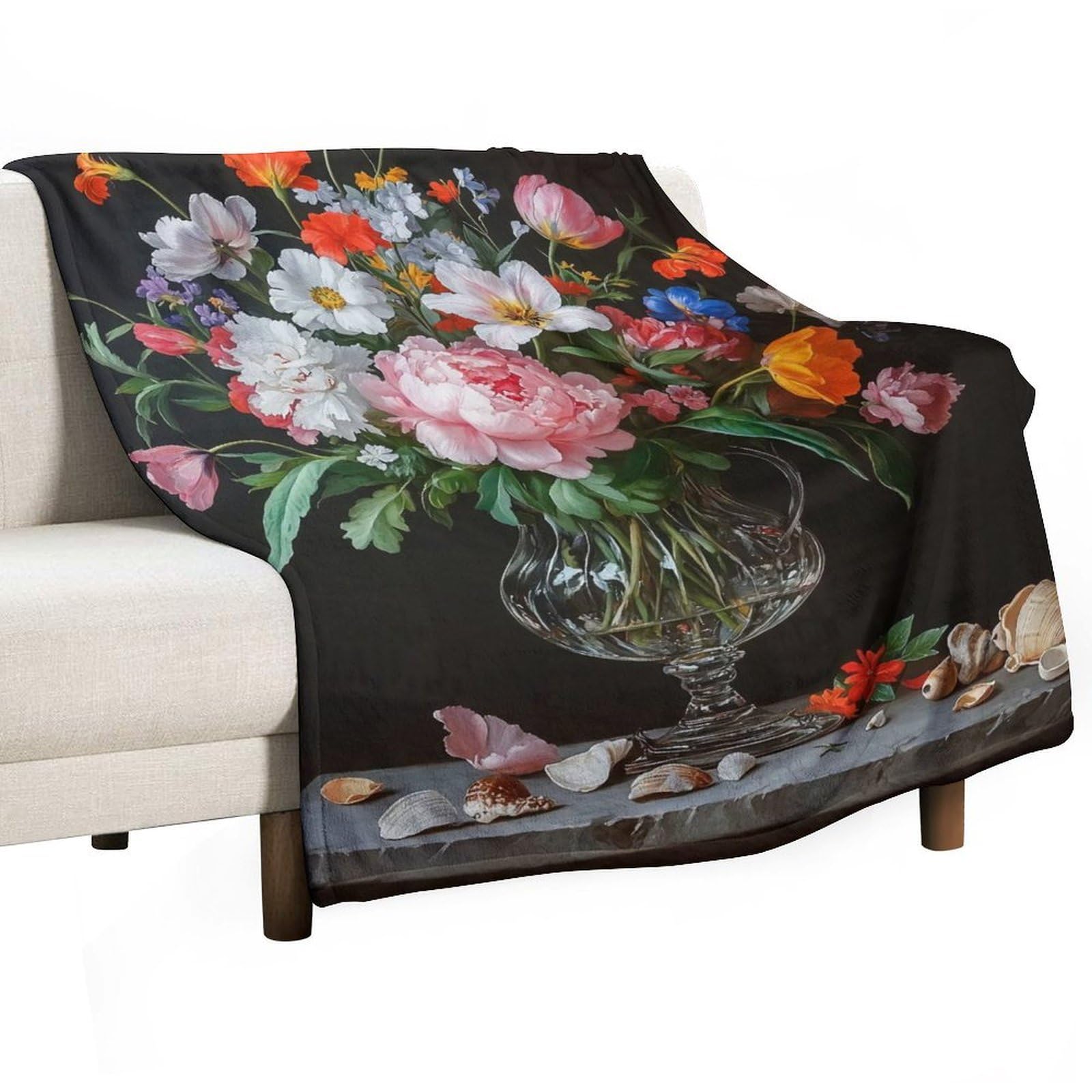 YHGSREUOH Floral Vanitas Still Life with Peonies And Tulips (2) Flannel Blankets Fleece Soft Throw Lightweight Plush Gifts for Couch, Bed, Cozy Sofa Plush, Chair, Lovers 100x130cm(40x50in)