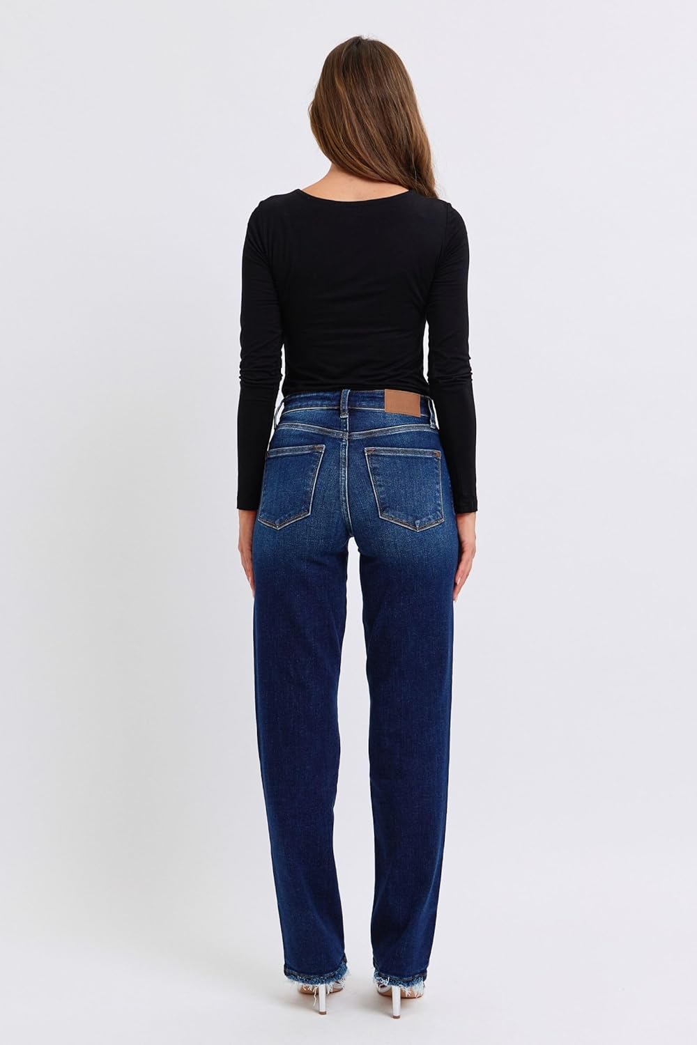 Judy Blue Mid-Rise Straight Leg Jeans w/Frayed Hem - Trendy Everyday Denim with Modern Fit & Stylish Details - 82622 - Image 8