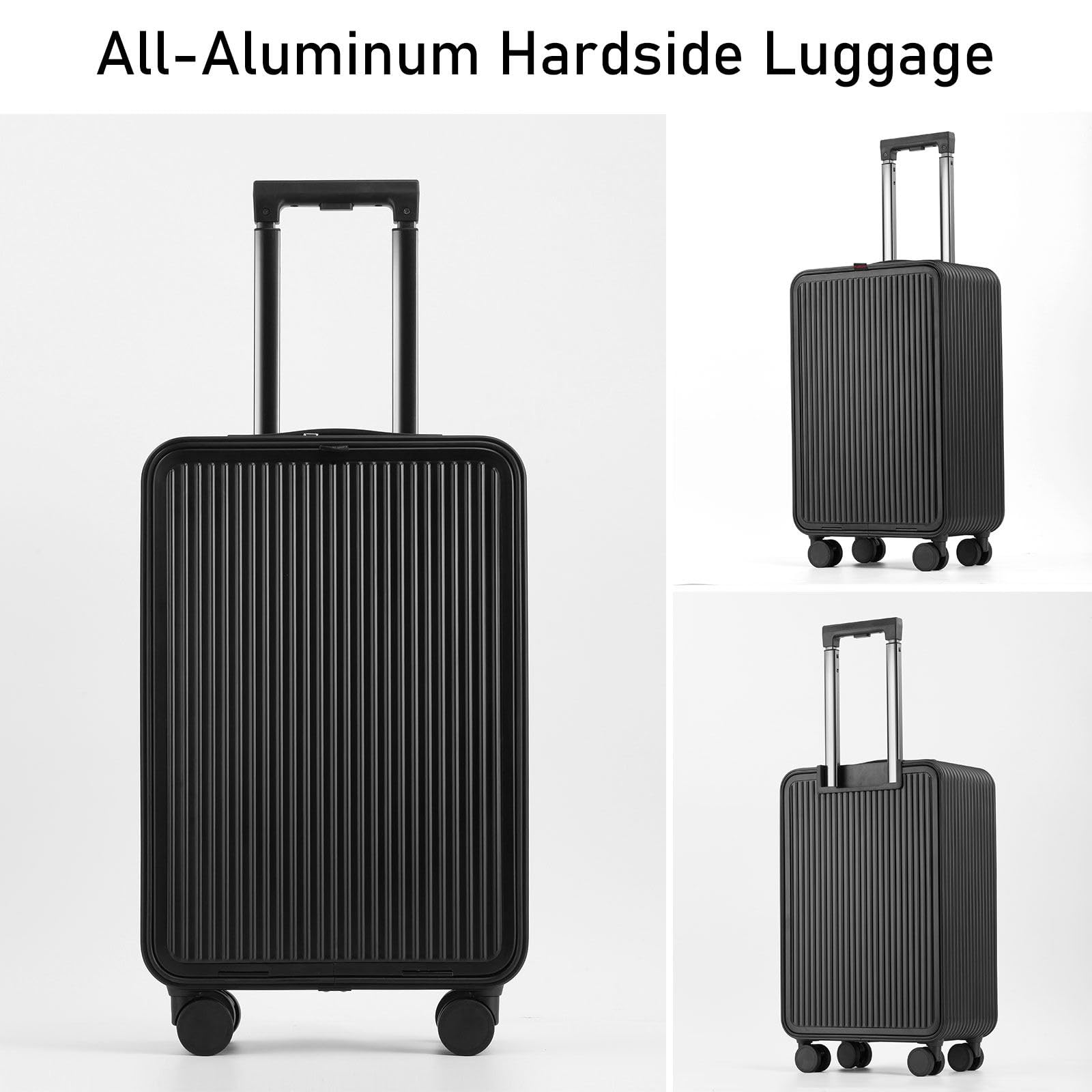 LEOVEN LS-0760 Nowoczesna walizka aluminiowa z pogrubioną podszewką, wiele kieszeni, aluminiowy uchwyt teleskopowy, zamek celny TSA, ciche podwójne kółka obrotowe 360°
