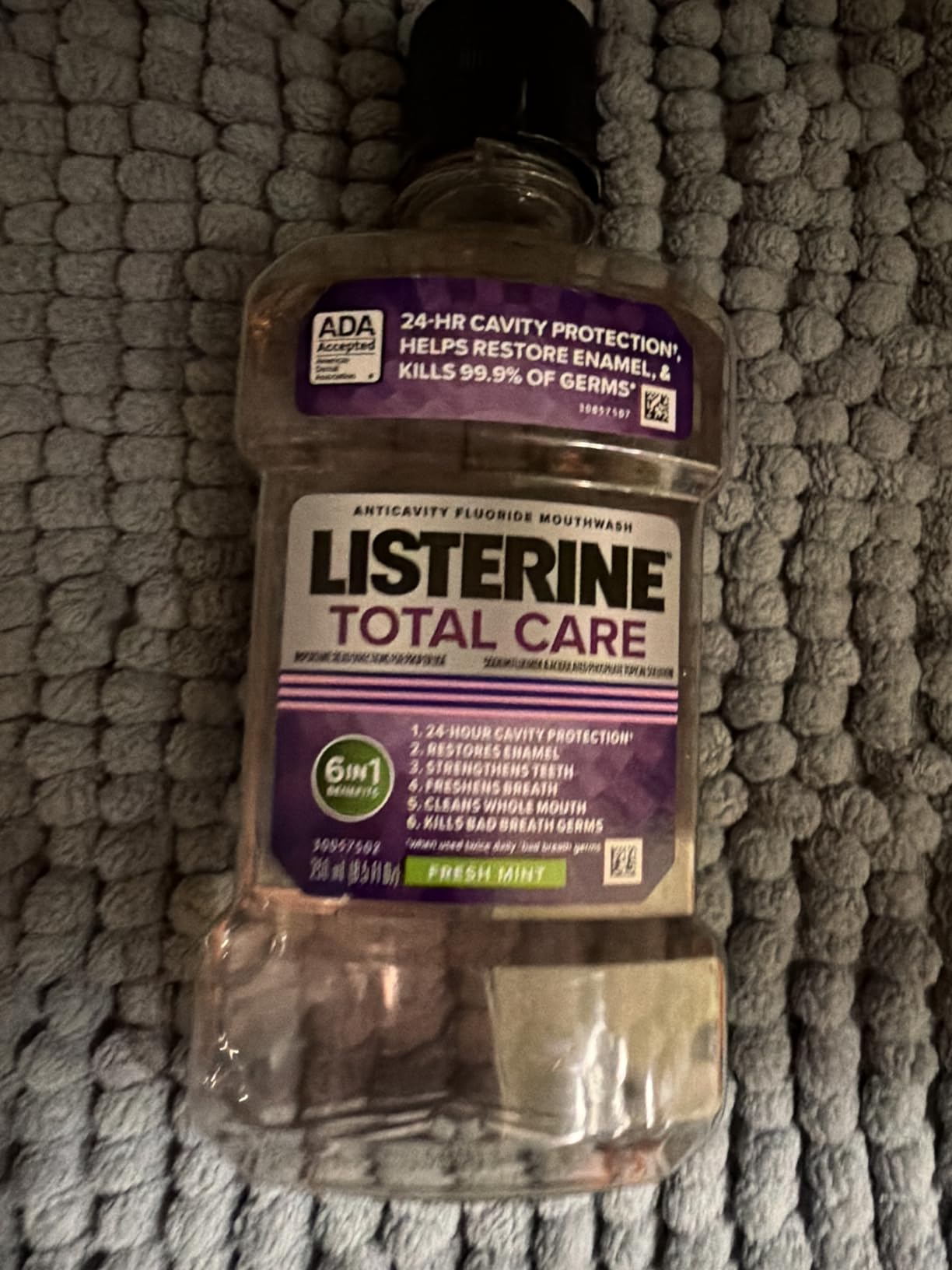 Kenvue Listerine Total Care Intense Anticavity Fluoride Mouthwash, 6 Benefits in 1 Oral Rinse Helps Kill 99% of Bad Breath Germs, Prevents Cavities, Provides 360 Clean*, ADA-Accepted, Intense Mint, 250 mL