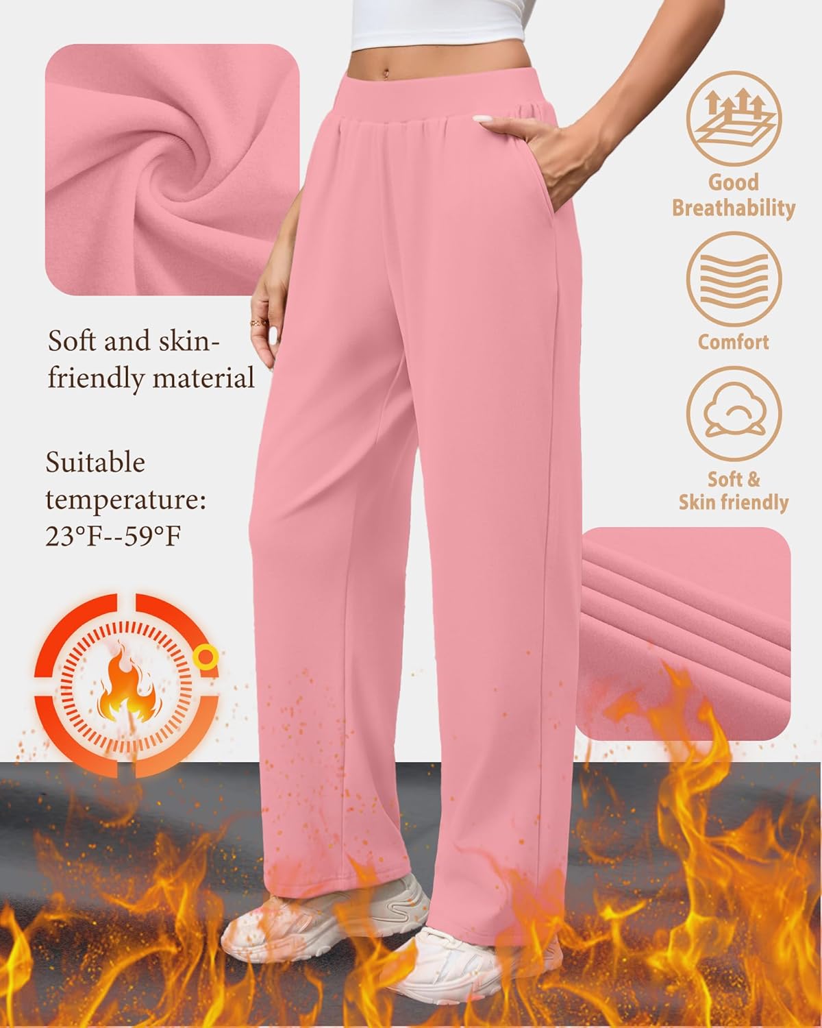 3 Pack Women's Fleece Lined Sweatpants, Wide Leg Baggy Pants Lounge Yoga Pants Loose Winter Joggers with Pockets - Image 3