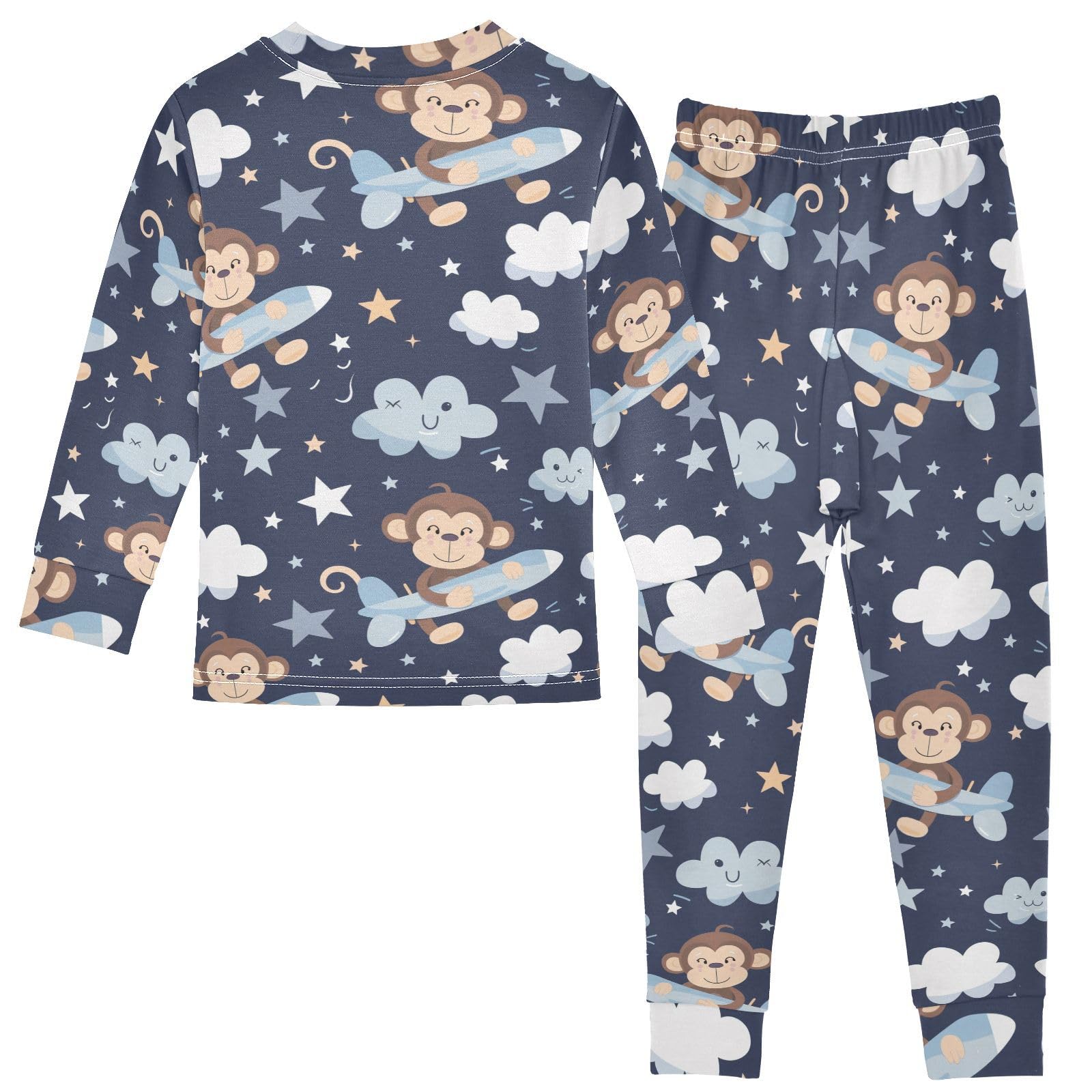 SPRIPORT Cartoon Monkeys Soft Comfy Pajama Set Sleepwear Cotton Long Sleeve Top and Pants 2 Piece Pjs Set 3T Multicolor