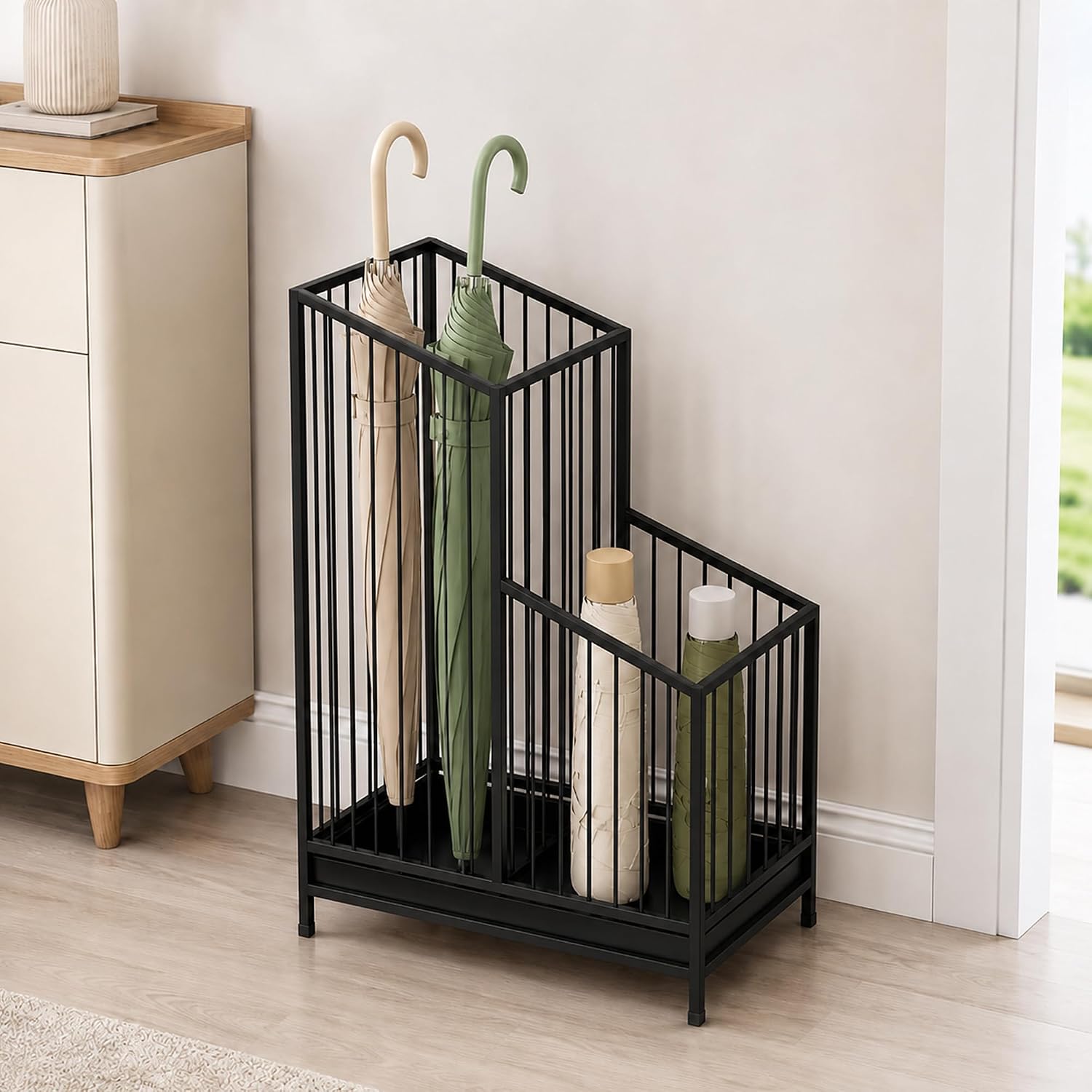 Umbrella Stand for Entryway, Tall Metal Rack with Cane Storage