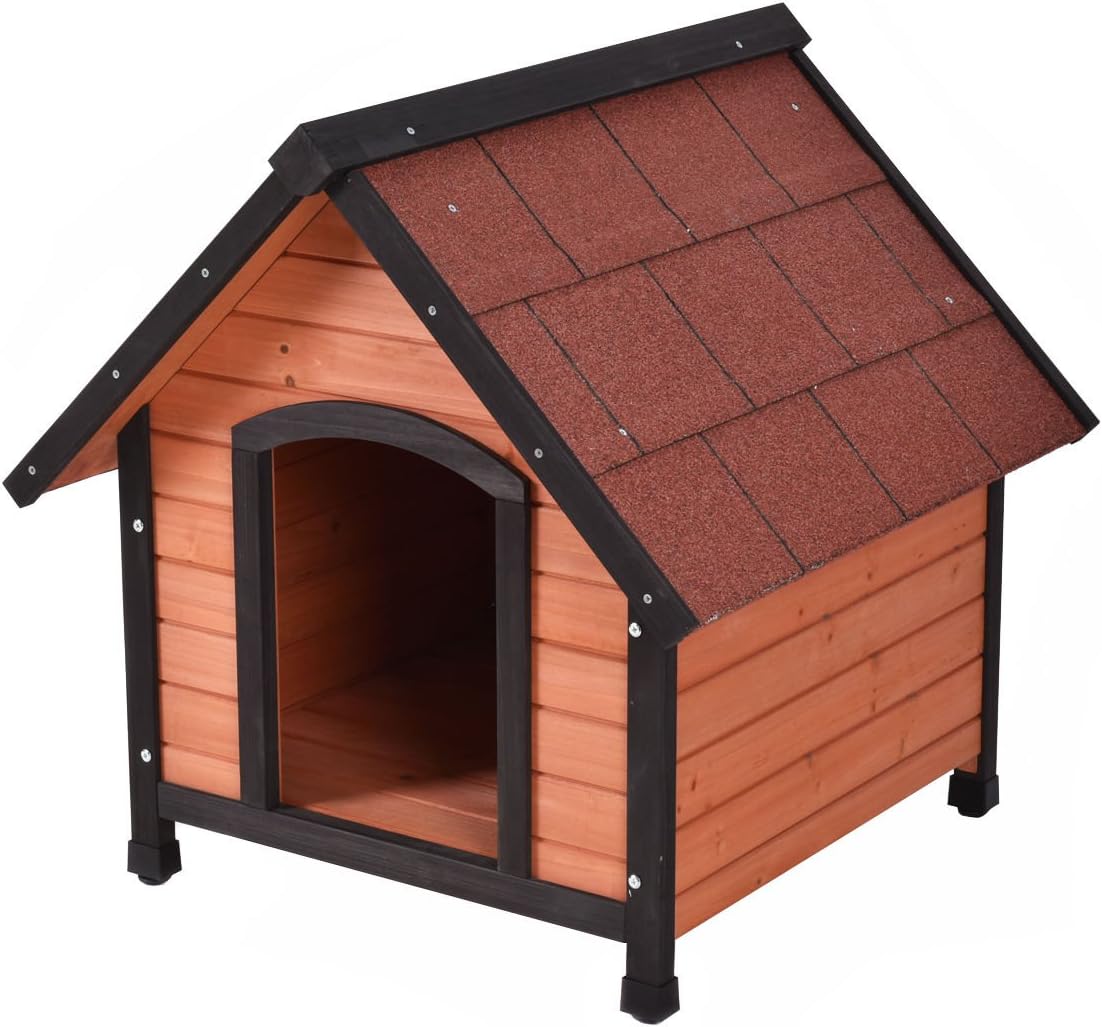 Tangkula Dog House, Wooden Pet Kennel, Outdoor Weather Waterproof Pet House, Natural Wooden Dog House Home with Reddish Brown Roof, Pet…