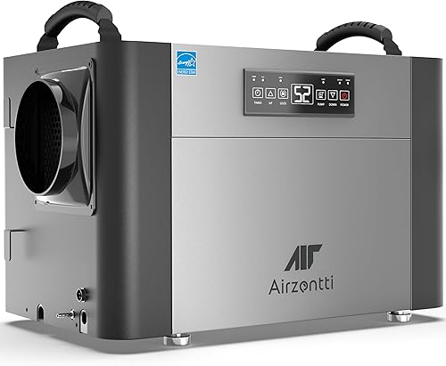 Deshumidificador comercial de 155 pintas para sótano con bomba y manguera de drenaje, deshumidificador de espacio grande para espacio de rastreo,